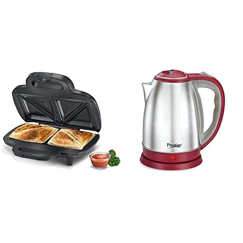 Prestige PSMFD 01 800W Sandwich Maker ( Black ) & 1.5 Litre Kettle 1500-watts, Red