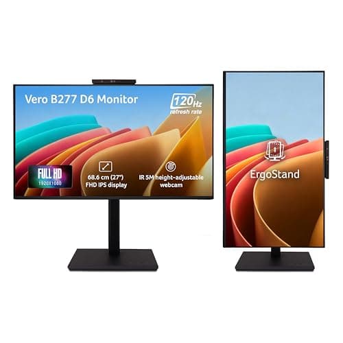 acer B277 D6 27 Inch IPS Full HD Backlit LED LCD Monitor I IR 5M Adjustable Webcam with Human Presence Detection, 120Hz, Height Adjustment and Pivot, ...