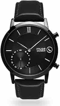 Muse Grandeur Jet Black Silver Hybrid Smart Watch for Men & Women with Bluetooth Connectivity, Fitness Tracking, Step Counter, Sleep Monitoring, Alarm, Notifications, 5ATM Waterproof, 1 Year Long Life Battery & 22MM Leather Strap.