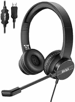 EKSA H12E Headphones with Microphone, Wired Environmental Noise Cancelling Computer USB Headset with Mic & Mute Button, All-Day Comfort On-Ear PC Headset with Microphone for Laptop Office Call Center