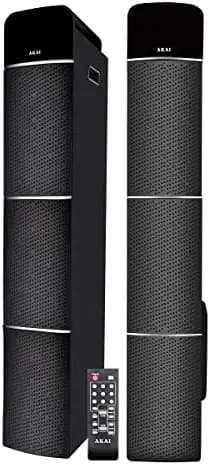 AKAI Audio TS-90 2.0, 90W Wireless, Bluetooth Tower Speaker with Optical Input and Wireless Mic, Black