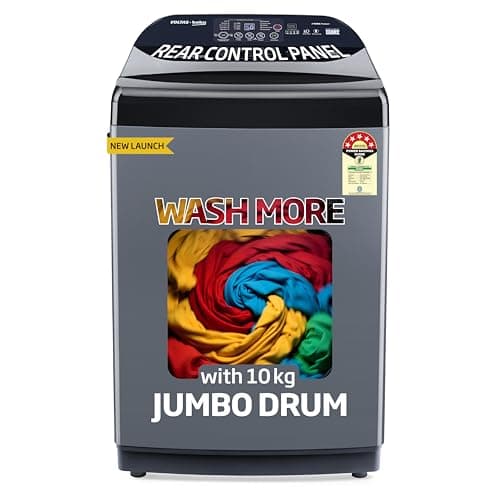 Voltas Beko, A Tata Product 10 Kg 5 Star Fully-Automatic Top Loading Washing Machine (2024 Model, WTL1006UEA/OBS1060, Grey, Double Waterfall Technolog...