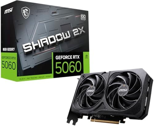 MSI GeForce RTX 5060 8G Shadow 2X OC Graphic Card - NVIDIA GeForce RTX 5060 GPU, 8GB GDDR7 128-bit Memory, 28 Gbps, PCI Express Gen 5 x16 Interface, U...
