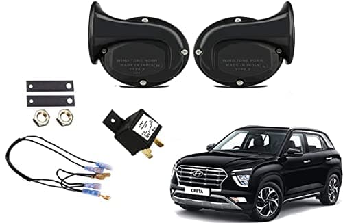 ATIF® HORN Hyundai Creta car Sound ( Low + High) Compatible PACK of 2 dual tone (CRATE HORN & RELAY WITH WIRE)
