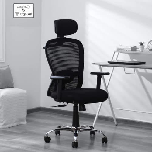 ErgoLab Butterfly Office Chair, High Back Ergonomic Mesh Office Chairs for Work from Home with 3 Year Warranty Computer Chair, Revolving Chair with Cushion Seat and Adjustable Height and Armrests