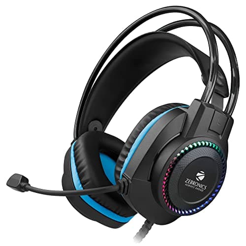 Zebronics Jet Premium Gaming Headphone with LED Light for earcups, 40mm Neodymium Drivers, 2 Meter Braided Cable, Flexible mic, Suspension Headband, 3.5mm + USB Connector & in-line Controller