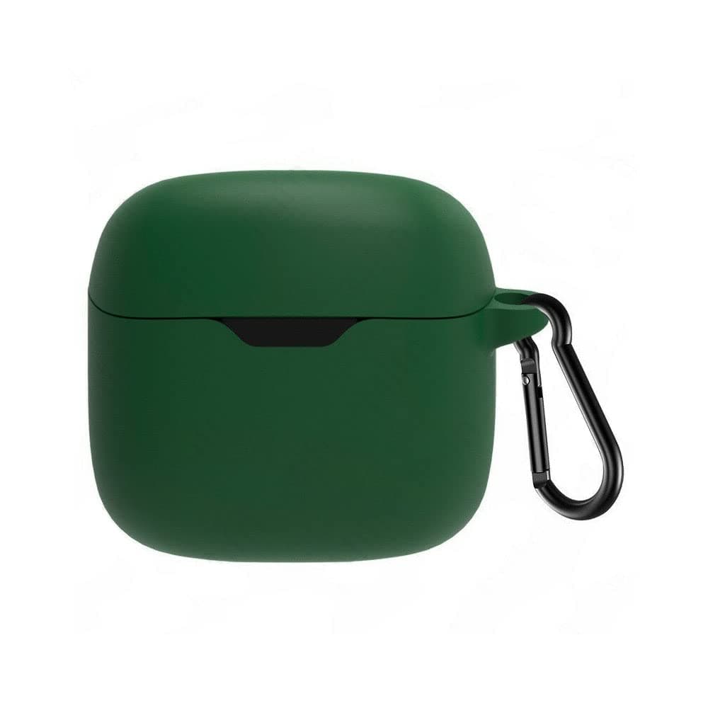 iCare Silicone Soft Case Cover Compatible for JBL Tune Flex Wireless Earbuds Cover Washable Charging Case, Solid Color, Anti-Drop Protection Earphone Cover Charging Box Case with Hook (Dark Green)
