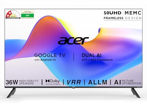 Acer 126 cm (50 inches) I Pro Series 4K Ultra HD LED Smart Google TV AR50UDIGU2875AT (Black)