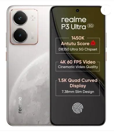 realme P3 Ultra 5G (Glowing Lunar White, 8GB RAM, 128GB Storage) | Dimensity 8350 Ultra | 50MP+8MP Cam | 16MP Front | 6.83 120Hz AMOLED | 6000mAh Batt...
