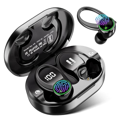 EDYELL V5 True Wireless Earbud, Bluetooth 5.3 TWS 3D Stereo with Earhook, 48H Playtime, Touch Control, Earbuds with Dual-LED Display (V5-001)
