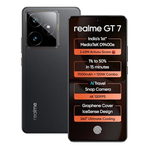 realme GT 7 (IceSense Black,12GB+512GB)| India's 1st MediaTek Dimensity 9400e Chipset | Strongest Battery Combo 7000mAh + 120W | AI 4K 120FPS Travel C...