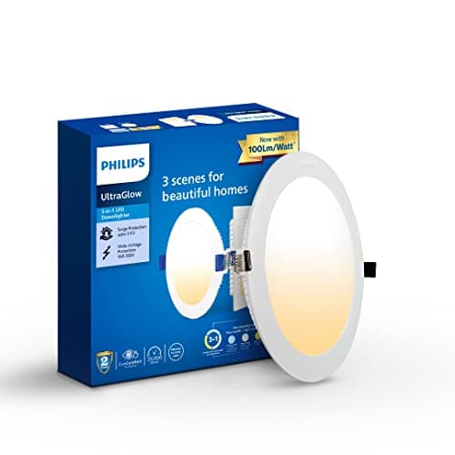 PHILIPS Ultra Glow 10-watt Round LED Downlighter | 3 Colors in 1 Recessed LED Downlight | LED Ceiling Light for Home and Hall | Cut Out: 4 inch, Color: Tunable White, Pack of 1