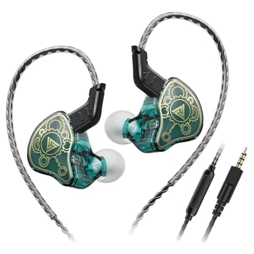 Concept Kart QKZ HI7T in-Ear Monitor with Mic, 10mm Dynamic Driver for Hi-Res Audio, Polymer Composite Diaphragm, 3.5mm OFC Cable with HD Mic for Gamers, Wired IEM for Audiophiles & Musicians (Cyan)