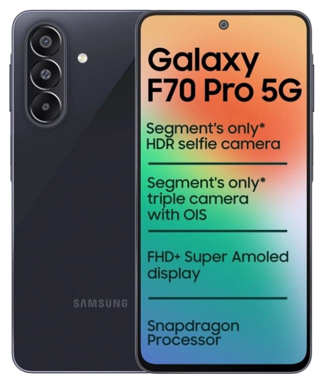 Samsung Galaxy F70 Pro 5G (Alpha Black, 128 GB) (6 GB RAM) | 6000 mAh Battery | 6.7" FHD+ Super AMOLED Display | Dimensity 6300 | Oualcomm Octa Core P...
