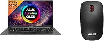 ASUS Vivobook 15 OLED (2023), AMD Ryzen 5 7530U, 15.6" (39.62 cm) FHD OLED, (16GB RAM/512GB SSD), M1505YA-LK541WS + WT300 Mouse (Black)