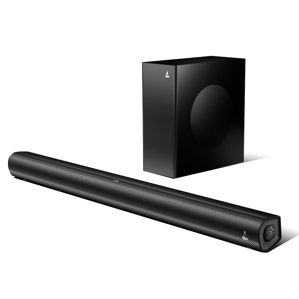 boAt Aavante 2.1 1200 (2025), 120W Signature Sound, 2.1 CH w/Wired Subwoofer, BT v5.4, Multiple Ports, EQ Modes & Remote Control, Bluetooth Sound bar, Home Theatre Soundbar Speaker (Premium Black)