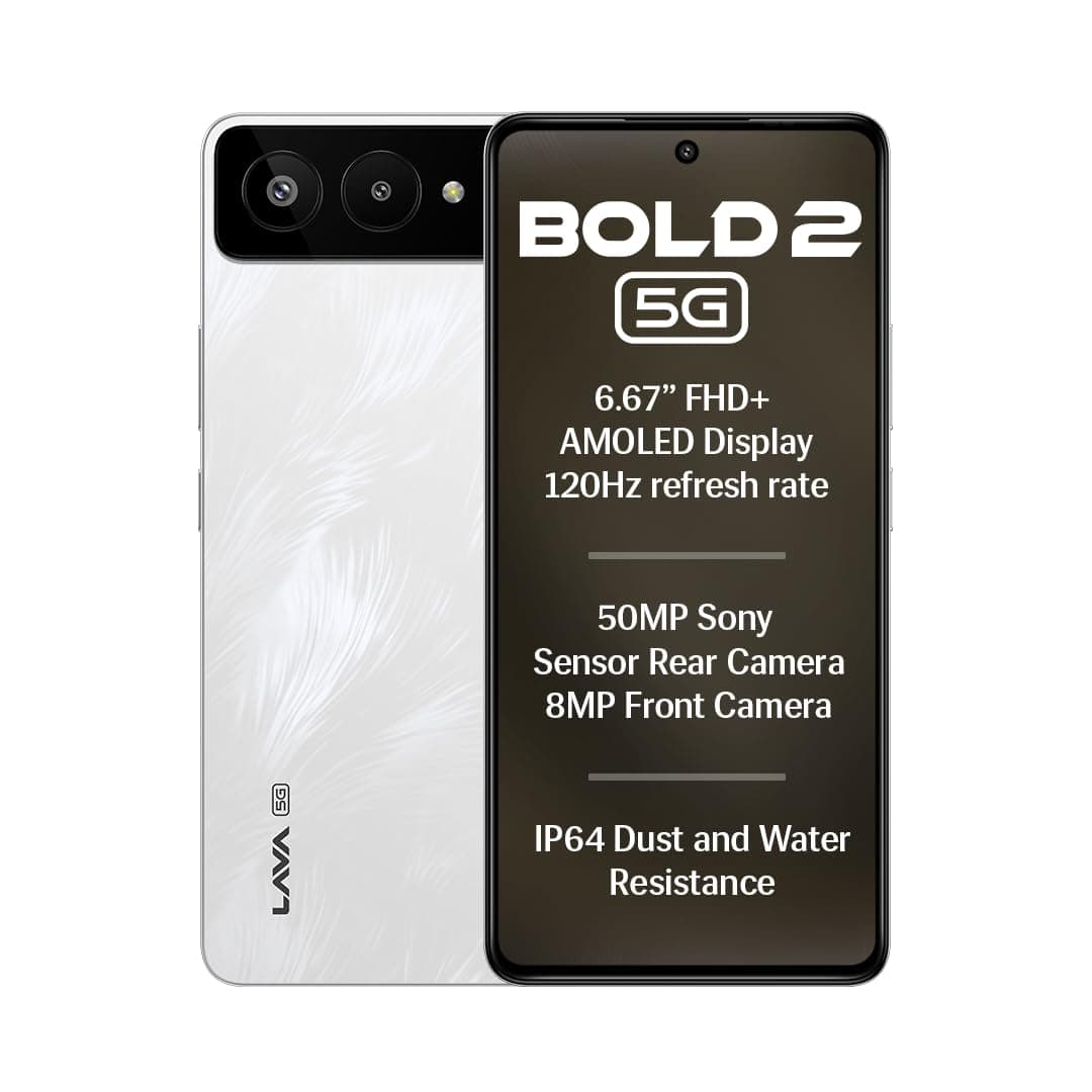 Lava Bold 2 5G (Feather White, 6 GB RAM, 128 GB Storage) | 6.67" FHD+ AMOLED Display | MTK D7060 Processor | 50 MP Front Camera | LPDDR5 UFS 3.1 ROM |...