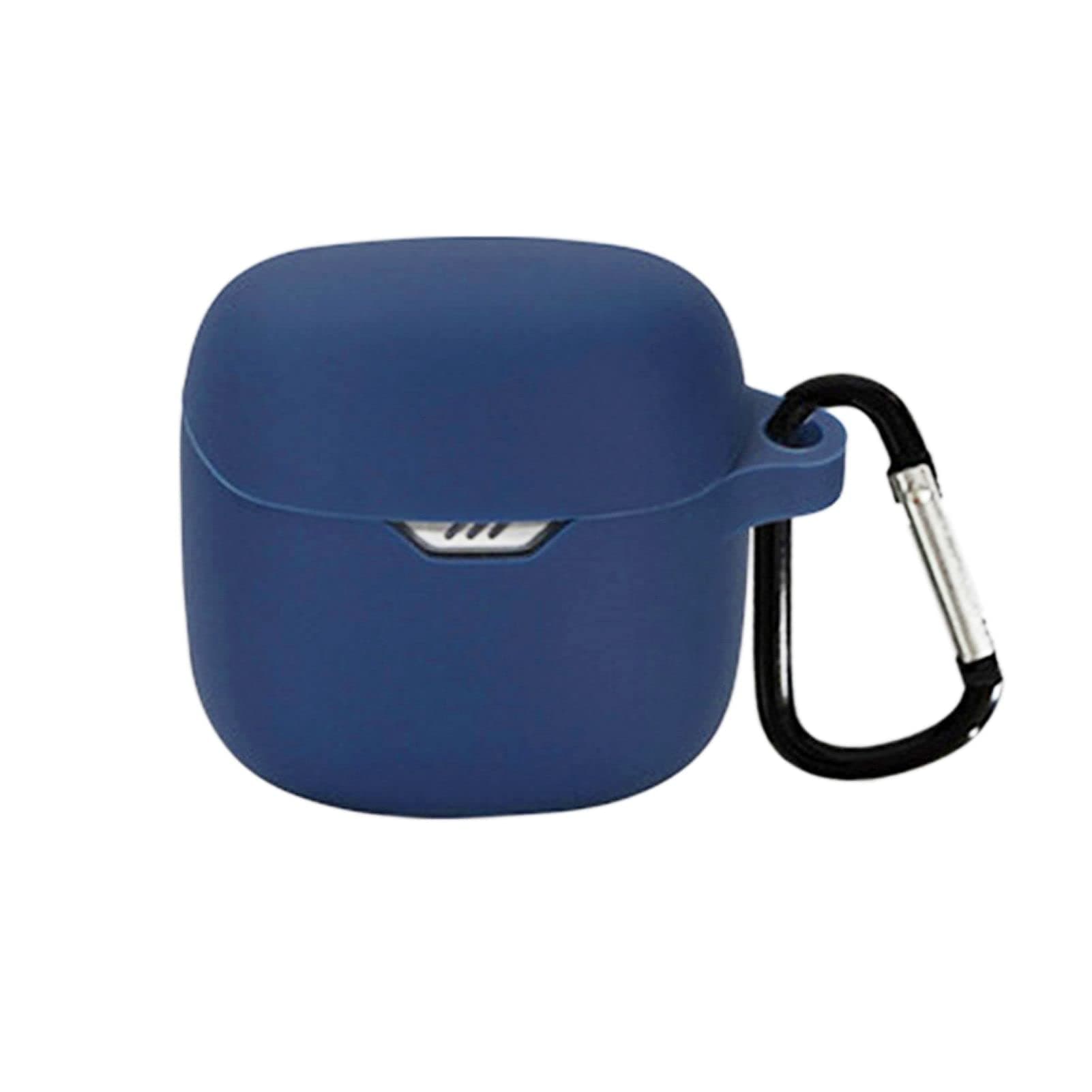 iCare Silicone Soft Case Cover Compatible for JBL Tune Flex Wireless Earbuds Cover Washable Charging Case, Solid Color, Anti-Drop Protection Earphone Cover Charging Box Case with Hook (Dark Blue)