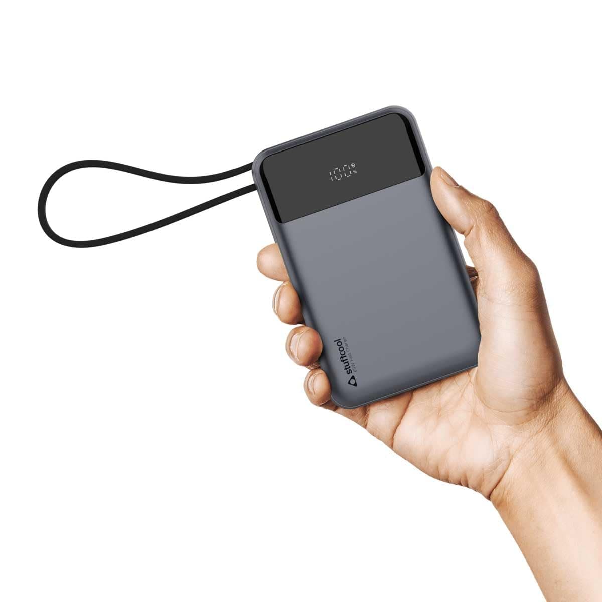 Stuffcool GIGA Smallest 65W 20000 mAh Powerbank with Built in 100W 5A Type C Cable, Charges MacBook air 0-100%, MacBook pro laptops 0-90%, Supports su...