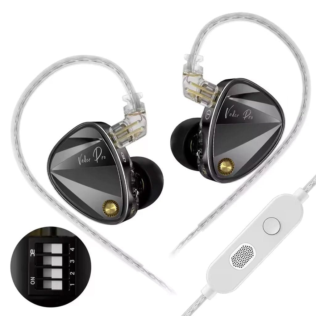 KZ Vader Pro in-Ear Monitor Earphones with Triple Dynamic Drivers & Built-in 4-Level Tuning, Dual Mic, Wired IEM with 0.75mm 2Pin Connector, Silver-Pl...