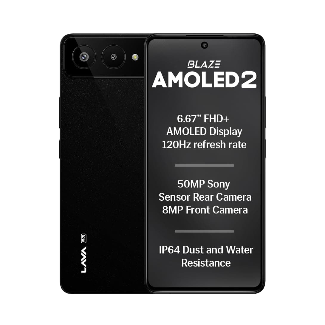 Lava Blaze AMOLED 2 5G (Sparkling Black, 6 GB RAM, 128 GB Storage) | 6.67" FHD+ AMOLED Display | MTK D7060 Processor | 50 MP Front Camera | LPDDR5 UFS...