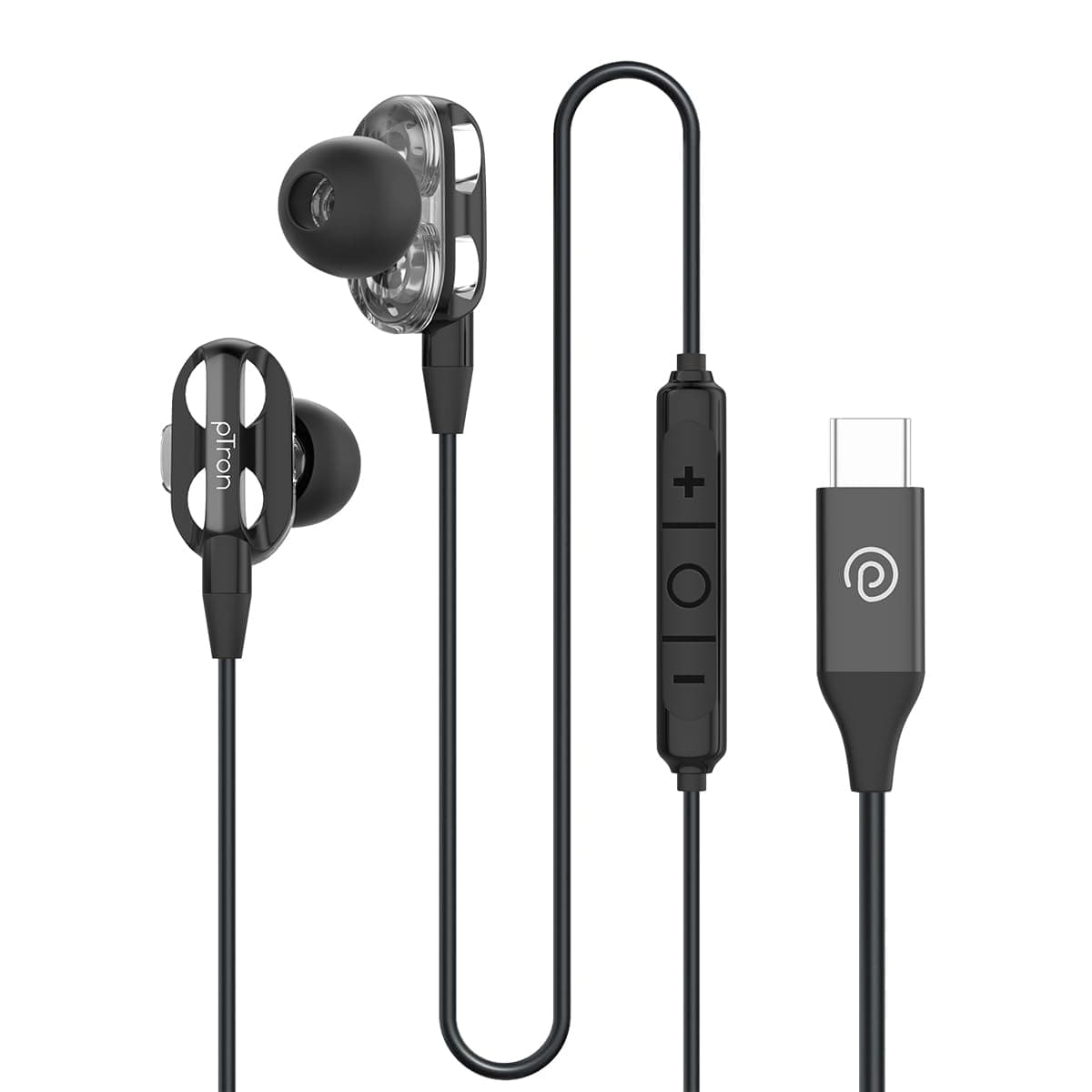 pTron Boom Play X4 Dual Driver in-Ear Type C Wired Earphones with in-line HD Mic, Music Call Control, Ergo-fit, 1.2m Tangle-Free Cable, Wide Compatibi...