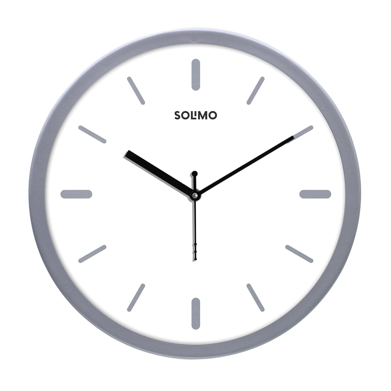 Amazon Brand - Solimo Elegant Metallic Wall Clock, Silent Sweep, Slim Line Time Indicator (12 Inches, Silver Frame)