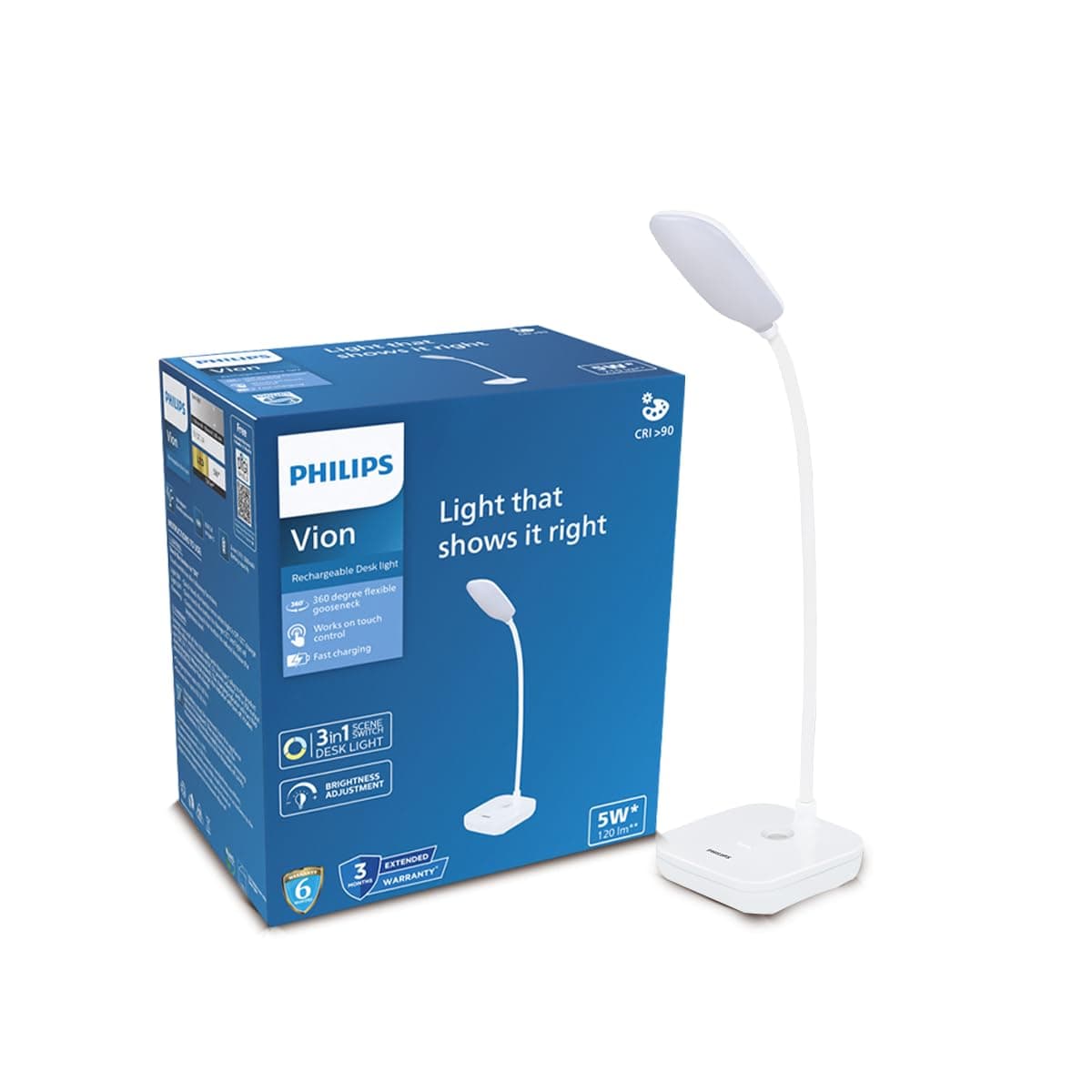 Philips 5W VION White LED Desk Light | 3-in-1 Study & Table Lamp | EyeComfort Technology | Adjustable Design | Energy Efficient LED Lamp for Study, Wo...