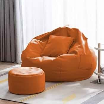 GIGLICK 4XL Superior-Grade Faux Leather Filled with Beans Bean Bag with Footrest and Cushion Adult Size XXXXL Bean Bag | Capactity- Upto 6feet