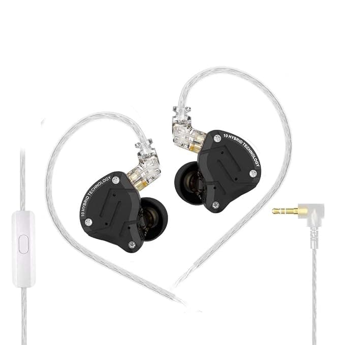 KZ ZS10 Pro in-Ear Monitor Earphone with Mic, Hybrid Driver Setup IEM (4 Balanced Armature+1 Dynamic Driver) 2Pin 0.75mm Connector, Detachable Cable 3.5mm Gold Plated Plug for Singers, Musician (Mic)