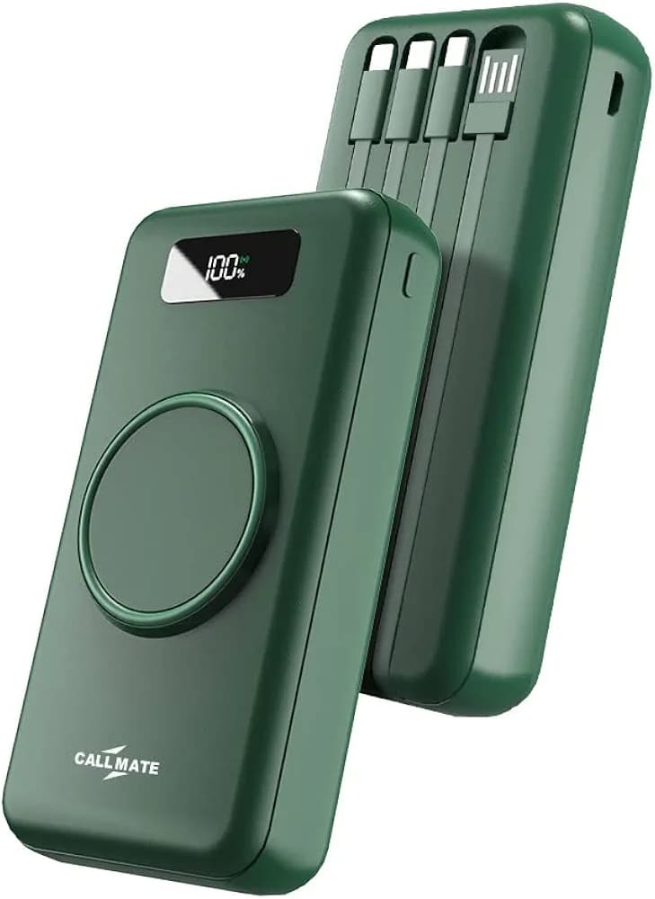 CALLMATE Wireless 20000 mAh Lithium Polymer Digital Display Power Bank with in-Built 4 in 1 Cable USB Input Port W-006 with 15 Watt Fast Charging (Green)