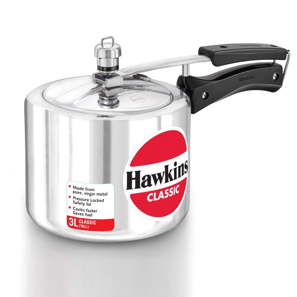 Hawkins Classic Aluminium Inner Lid Pressure Cooker (Tall), 3 Litre, Silver (CL3T)
