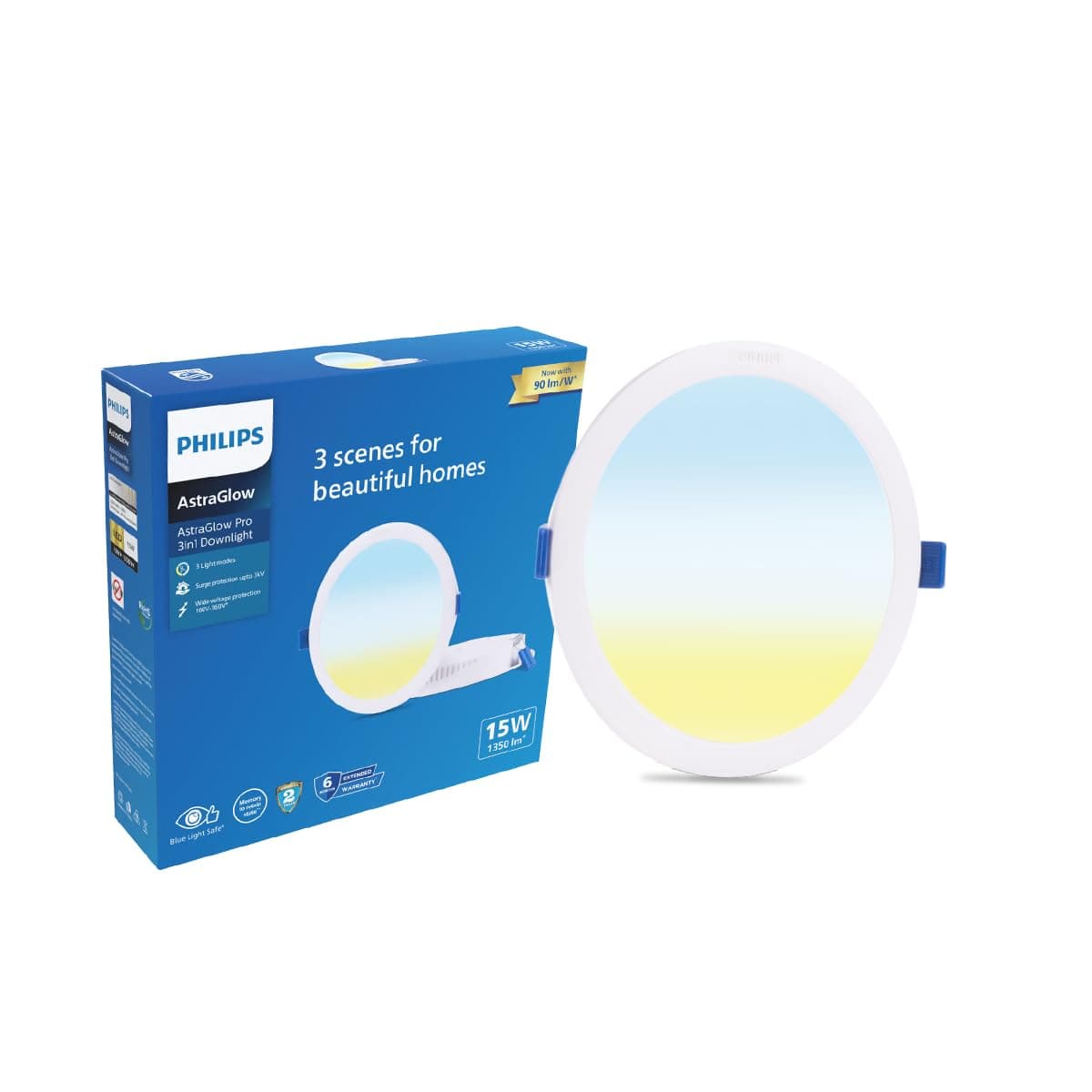 Philips 15W 3in1 Round AstraGlow Pro LED Ceiling Light | Slim Surface Panel for Home & Office | Energy Efficient Bright LED Fixture | Pack of 1