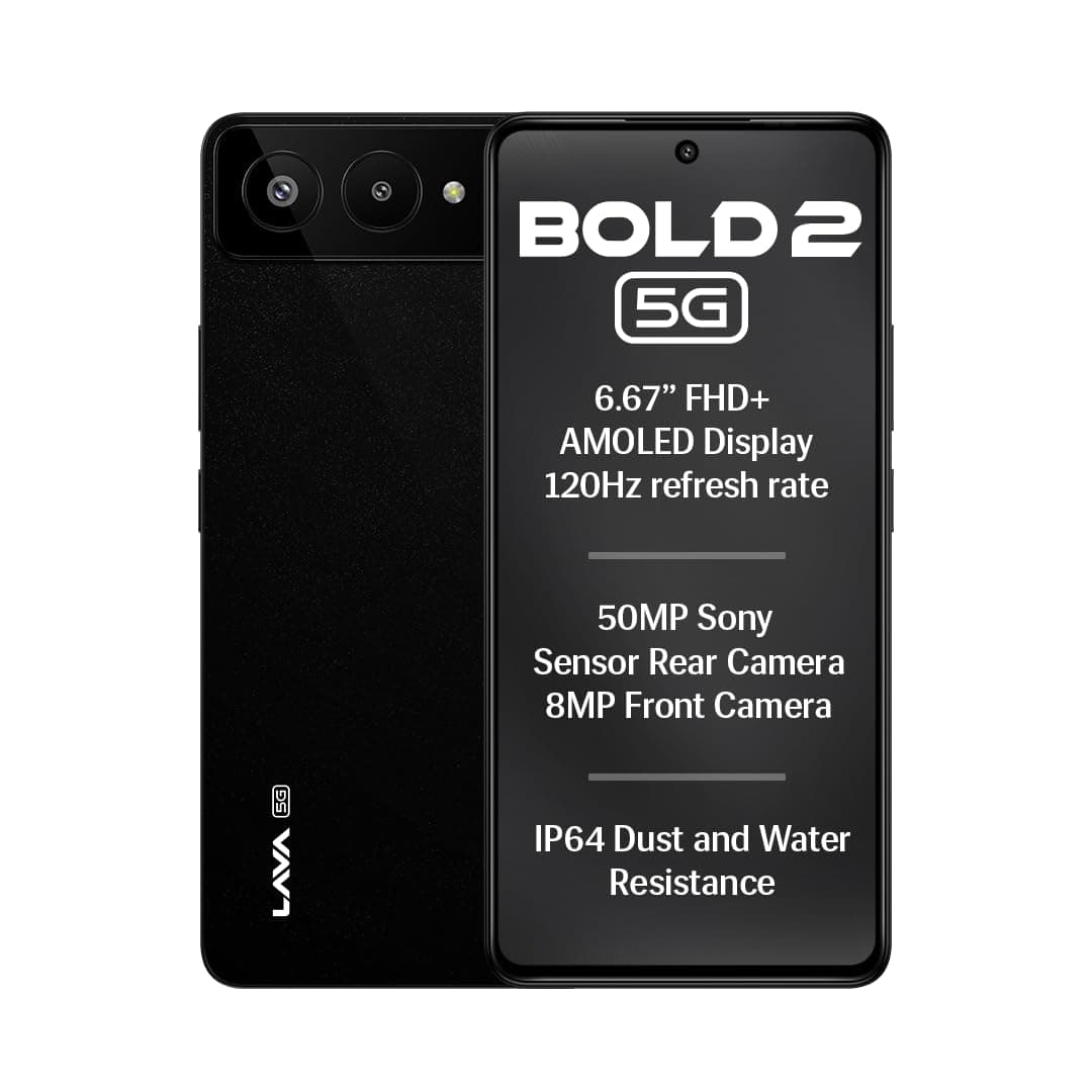 Lava Bold 2 5G (Midnight Black, 6 GB RAM, 128 GB Storage) | 6.67" FHD+ AMOLED Display | MTK D7060 Processor | 50 MP Front Camera | LPDDR5 UFS 3.1 ROM ...