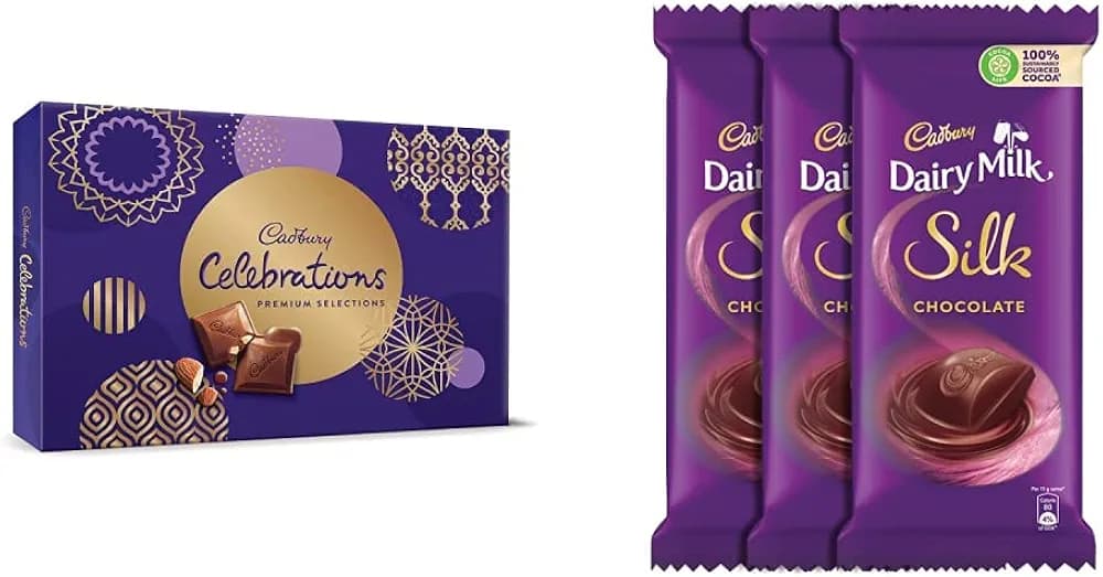 Cadbury Celebrations Premium Assorted Chocolate Gift Pack, 281 g & Cadbury Dairy Milk Silk Chocolate Bar, 150g (Pack of 3)