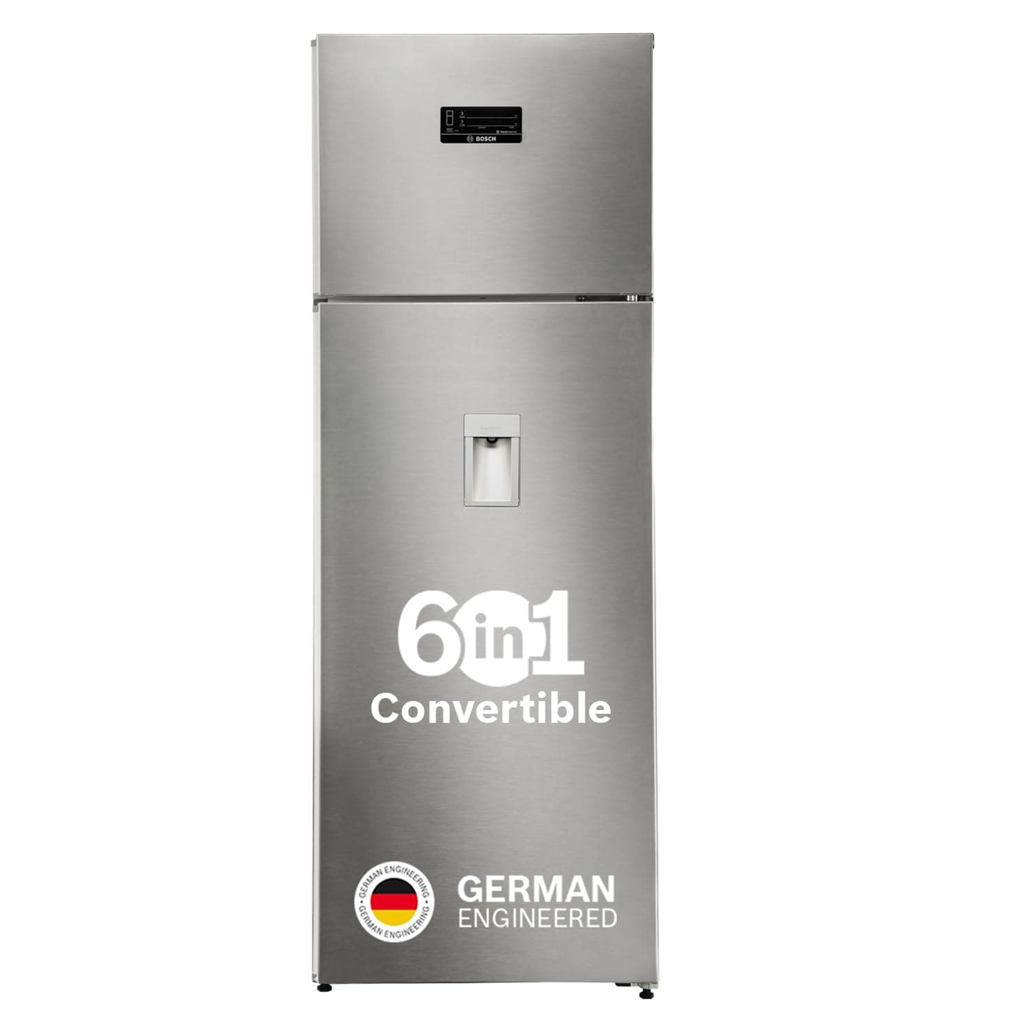 Bosch 368L, 1 Star, Frost Free Double Door Refrigerator with 2.5 L Water Dispenser | 6-in-1 Convertible Storage Modes | Fresh up to 10 Days | Touch Pa...