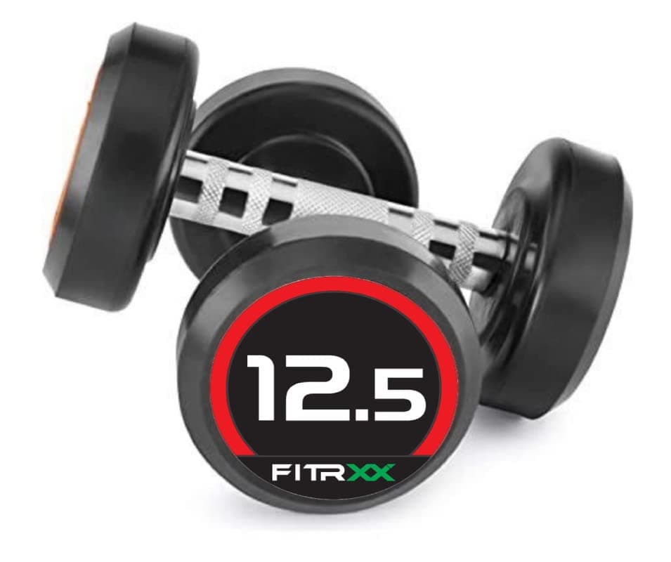 FITRXX Pair of 12.5kg Rubber Coated Round Bouncer Dumbbells for Men & Women | Professional Cast Iron Dumbbells for Full Body & Strength Training | Ide...