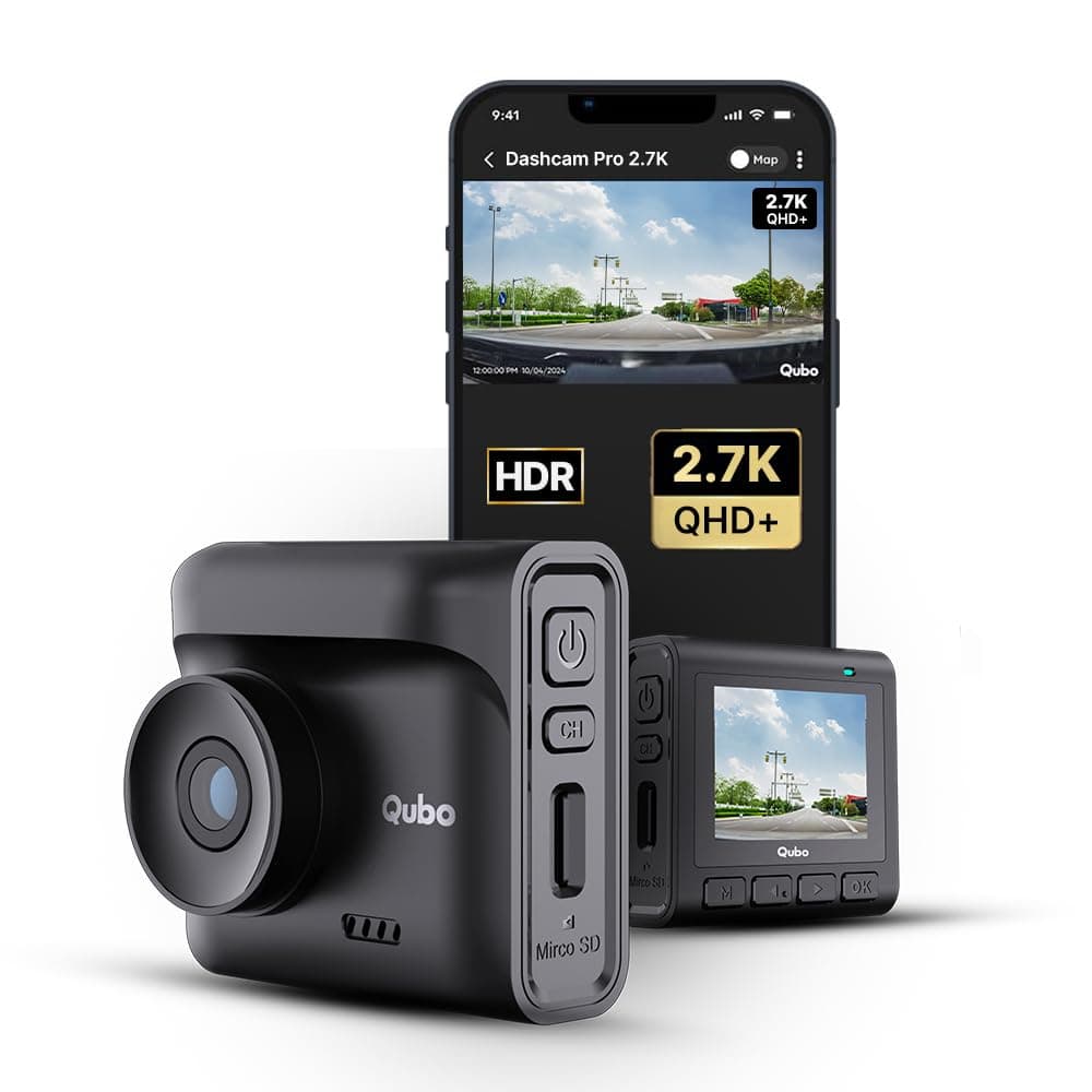 Qubo (New Launch) Car Dash Cam Pro 2.7K by Hero Group, HDR, Made in India, 2.7K 5MP, 140 View, 2" LCD Display, GPS Log, Supports Up to 1 TB SD Card