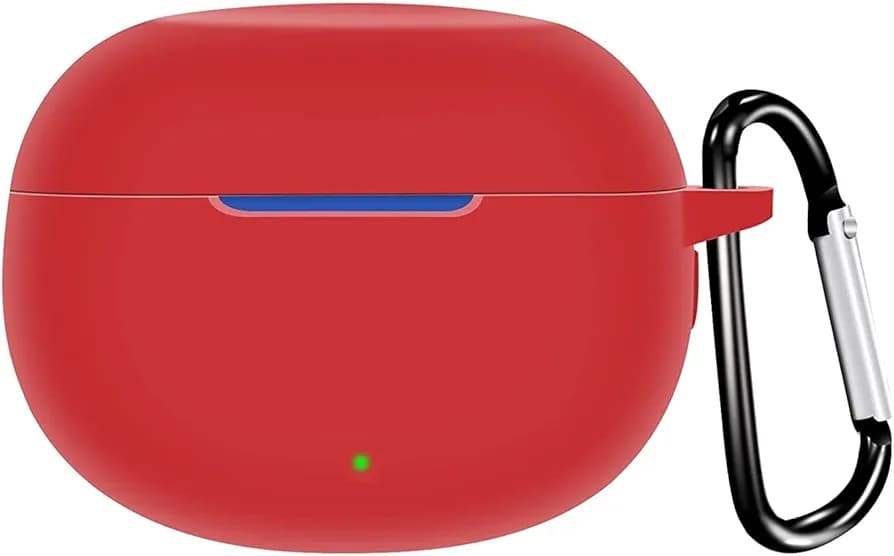 KHR® Pouch Compatible with Realme Buds Air 3 Neo Protective Soft Silicone 360° Full Protection Dust-Proof Shockproof Case Cover with Hook (Red)