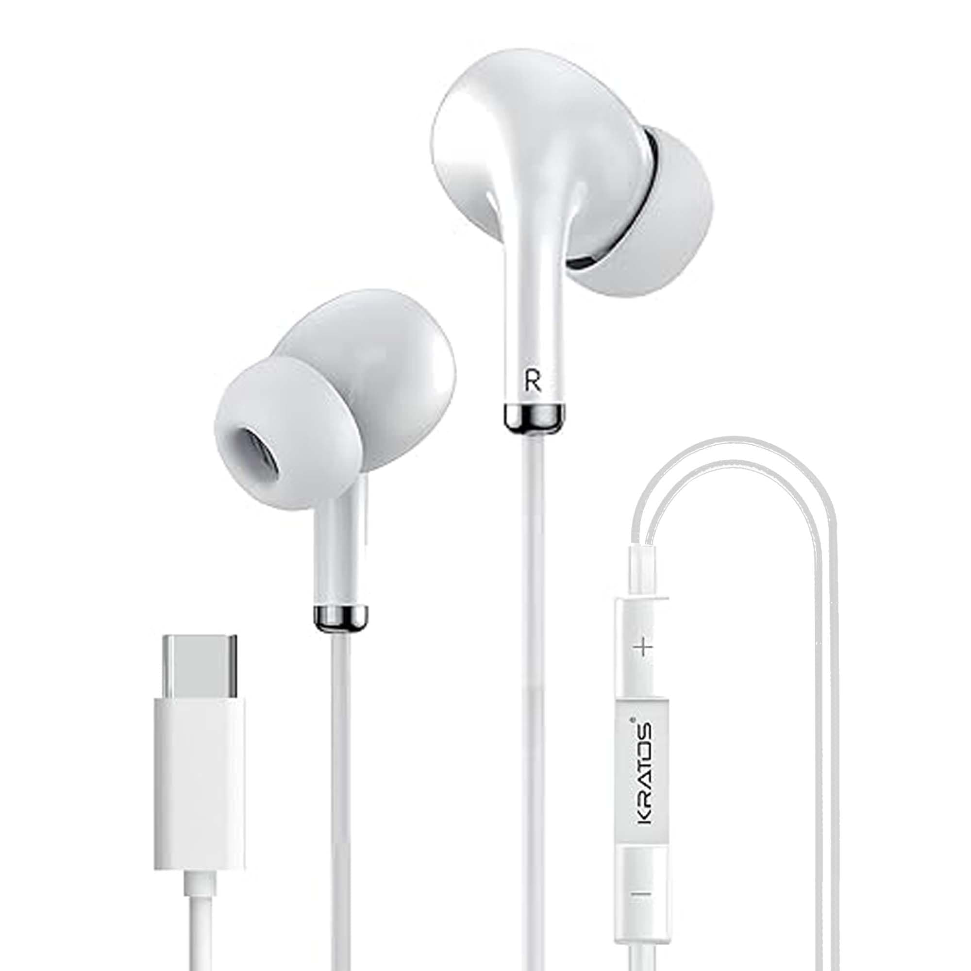 Kratos Tune V5 C Type Earphones Wired, 13mm Bass Drivers Earphone, Inline Control Type c Headphones with Mic, Sweat Resistant, Comfort Fit Type c Earp...