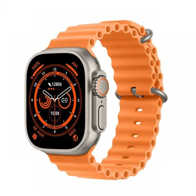 (GT-8 Ultra) Series 8 Bluetooth Smart Watch with Body Temperature Guide, Bluetooth Calling AMOLED High Definition, All Sports Functions, and 5 Days of Wireless Charging Batteries. (Orange)