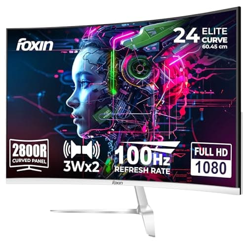 Foxin Elite 24 Inch Curved LED Monitor | FHD 1080p, 100Hz Frameless & Anti-Glare | HDMI & VGA | 5ms | Wall Mountable | 2800R Curve | Curved PC Monitor...