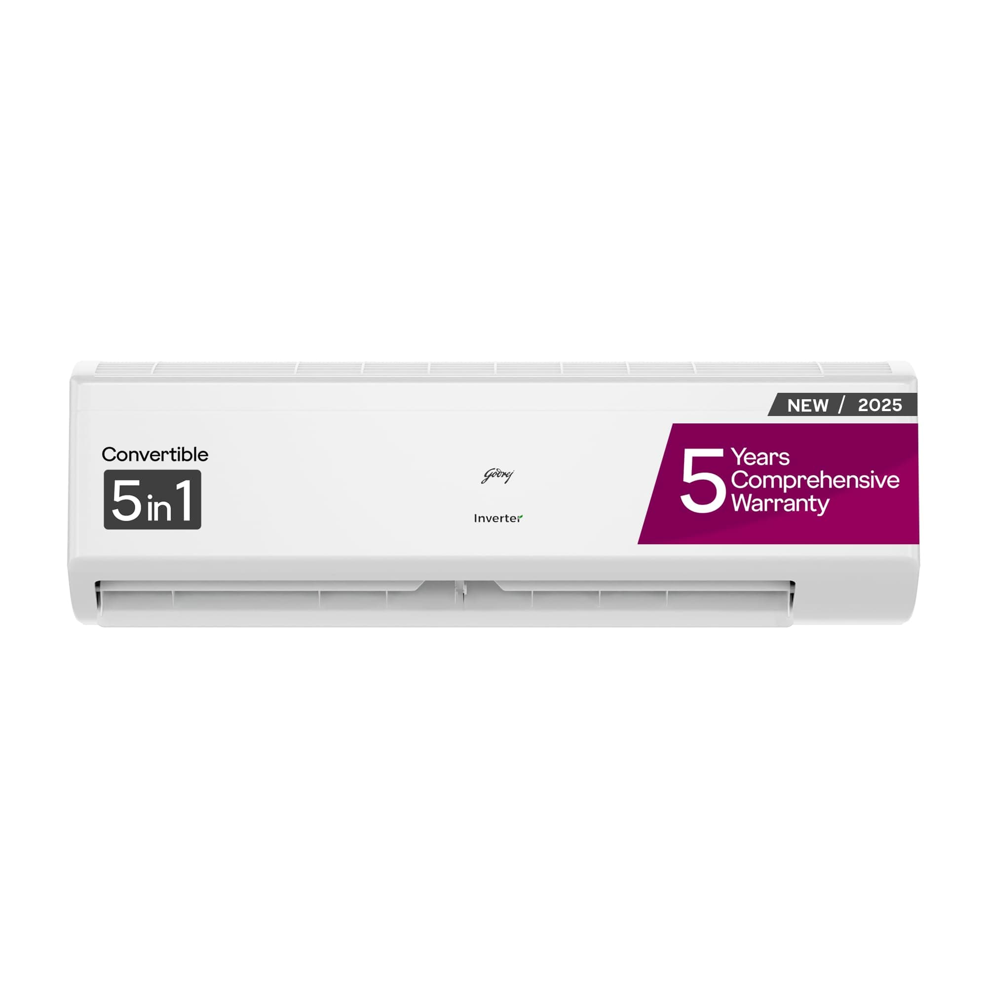 Godrej 1.5 Ton 5 Star, 5-In-1 Convertible Cooling, Inverter Split AC (Copper, 2025 Model, Heavy duty cooling at 52 C, AC 1.5T EI 18II5T WZS Split 5S, ...