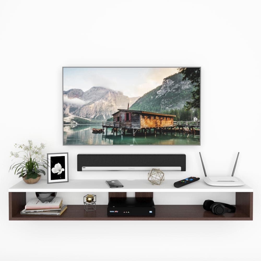 ESTANTERIA White Walnut, Stunning 17 mm Thickness Engineered Wood TV Entertainment Unit for Living Room Wall Mount/TV Panel Set-Up Box Holder for TV (...