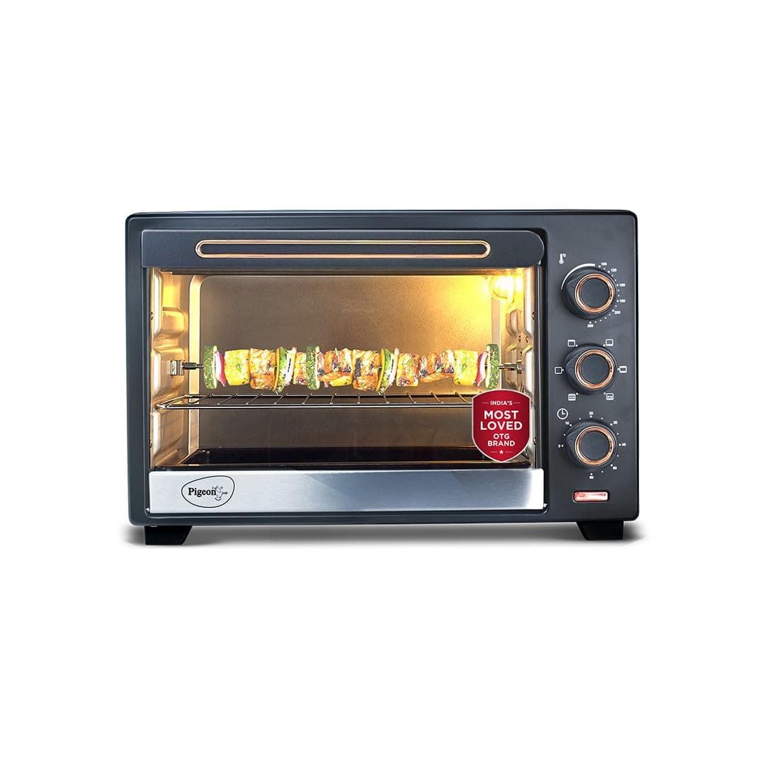 Pigeon Electric Oven (12383) 20 Liters OTG with Grill and Rotisserie, Oven Toaster and Grill for Grilling and Baking Cakes (Grey)