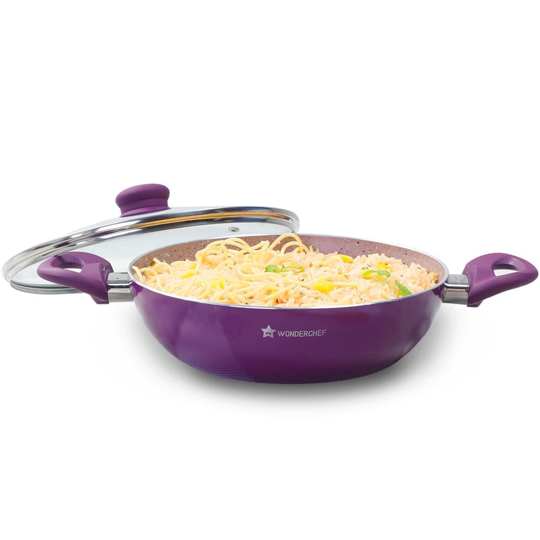 Wonderchef Royal Velvet Non-Stick Wok with Lid, Induction Bottom, Soft-Touch Handle, Virgin Grade Aluminium, PFOA/Heavy Metal