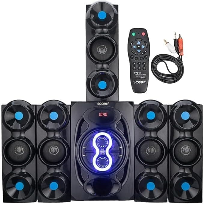 9 CORE|Black Jumbo+ Home Theatre 5.1 Channel or Wall Mount Satellites. 6 inch subwoofer Multimedia Connectivity Bluetooth,Fm,USB,Aux. Compatible with Smart tv,Laptop,Smart mobiles,Gaming Console etc