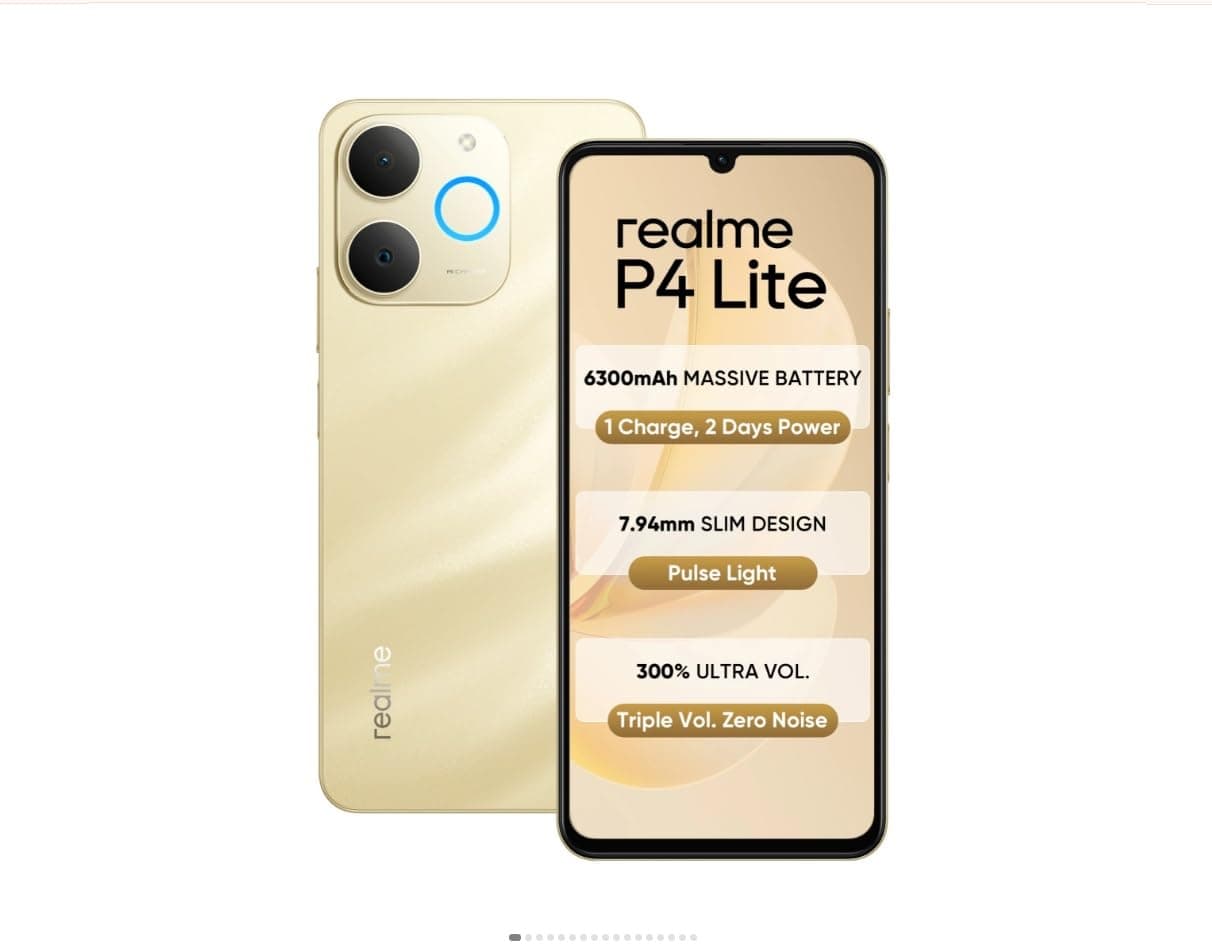 realme P4 Lite Smartphone, 4GB RAM, 64GB Storage, Beach Gold | 6,300mAh massive battery , a highly durable , military-grade shock-resistant ArmorShell...