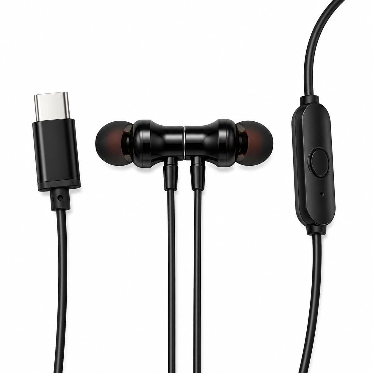 Wired in-Ear Earphones with Type-C Connector, Built-in Microphone, Metal Earbuds Type C Earphones with Noise Isolation & HD Sound Black