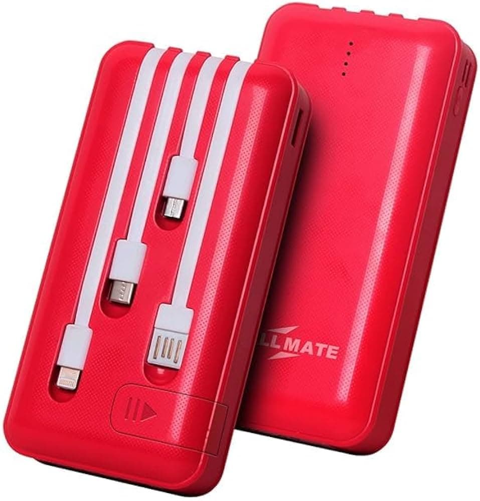 (Refurbished) 20000mAh with Mobile Holder Power Bank, 15W Fast Charging| Buit-in Cables | 4 Output Ports and 3 Input | (15 W, Fast Charging) (Red, Lit...